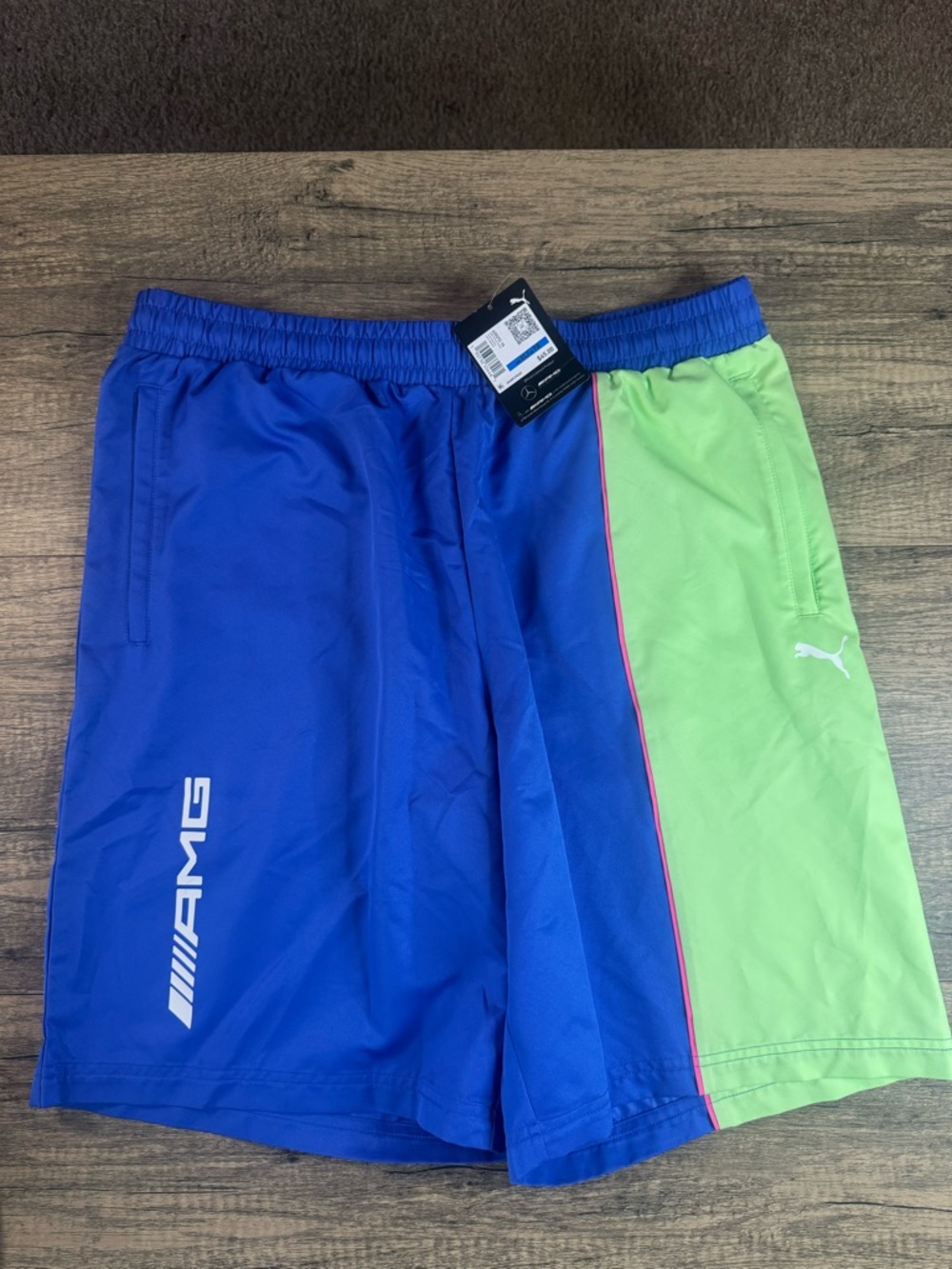 Puma AMG Men's Blue and Lime Green Athletic Shorts
